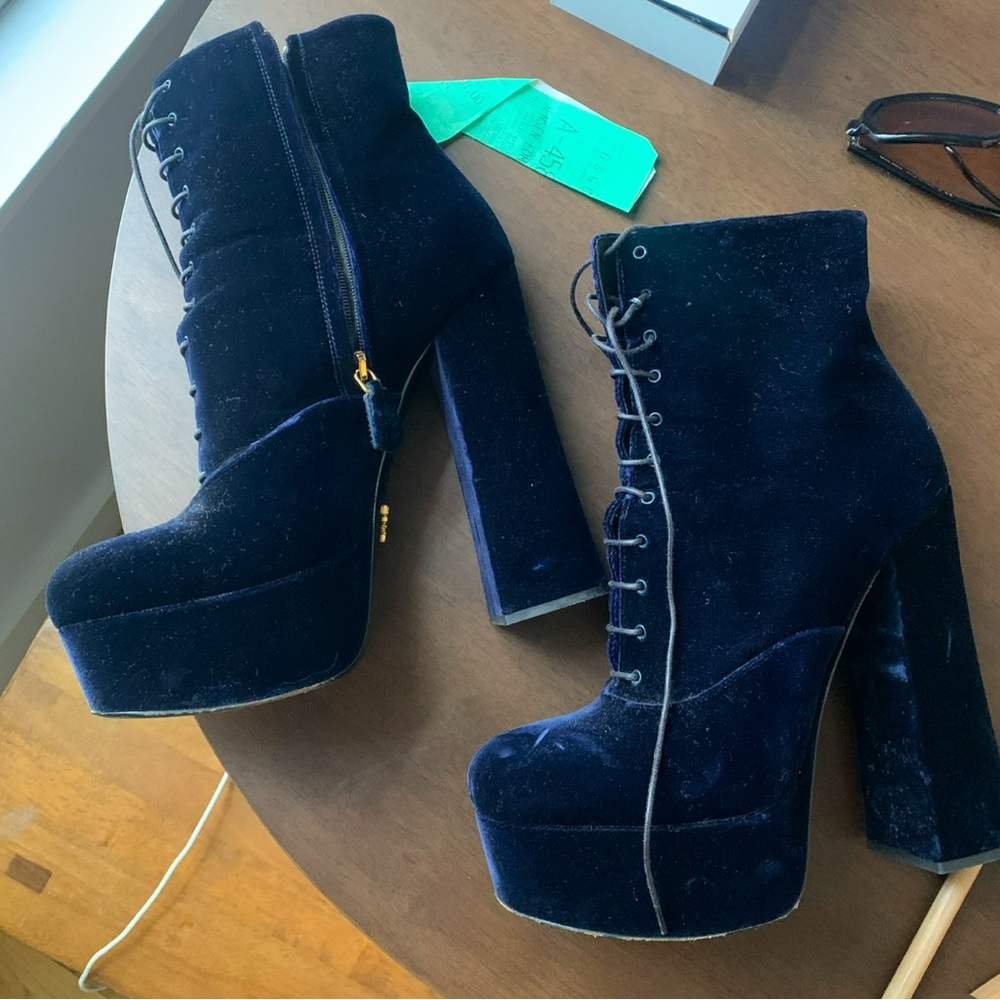 PRADA BLUE VELVET BOOTS